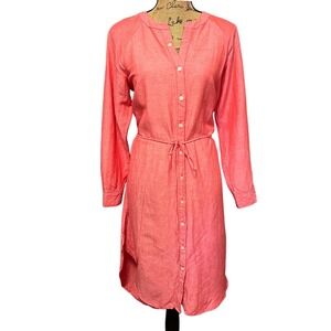 LOFT‎ Red Size M Linen Blend Button Down Dress Hi-Low Hem Summer Long Sleeve